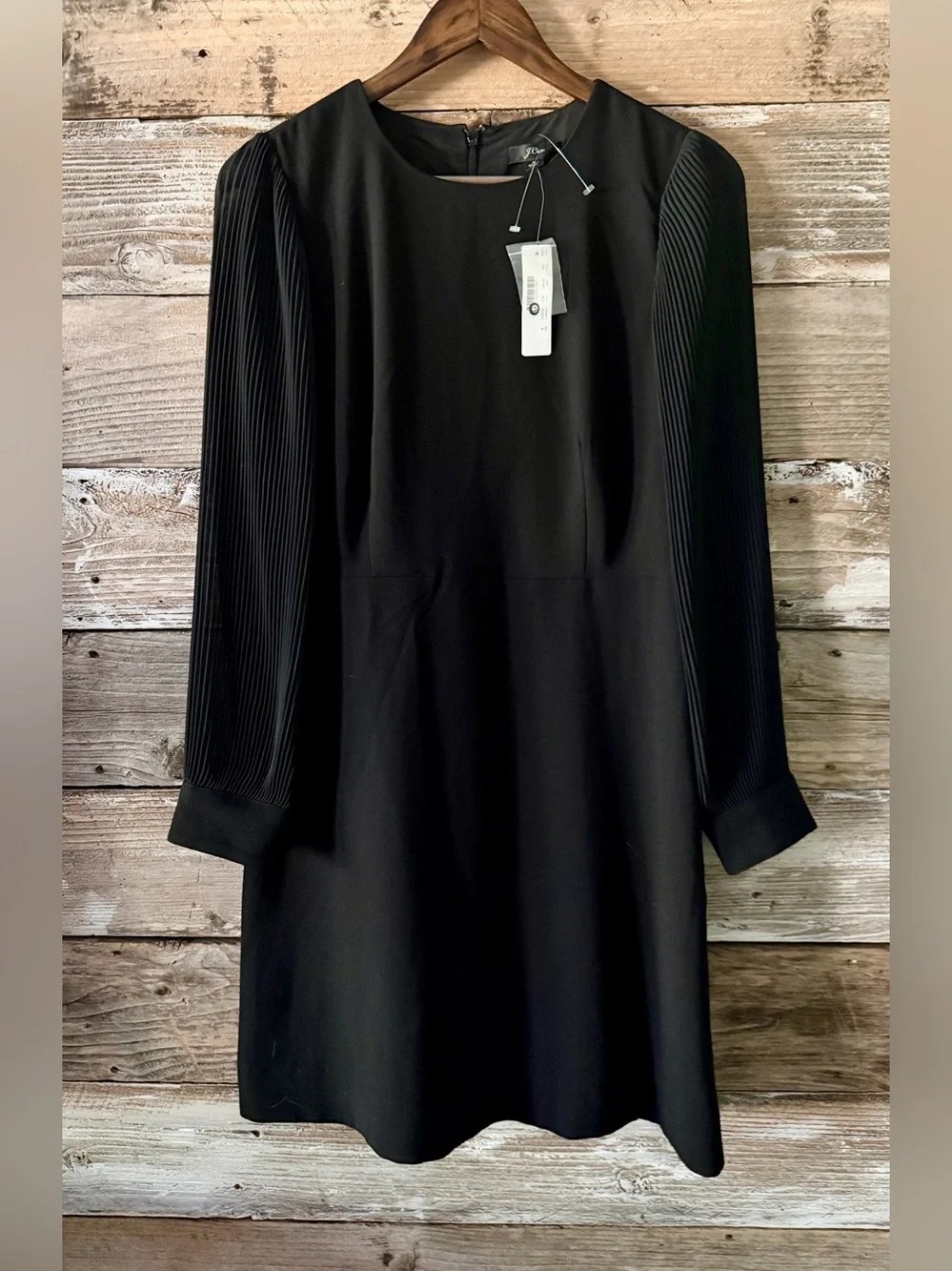 J. Crew Black Pleated-Sleeve Mini Shift Dress